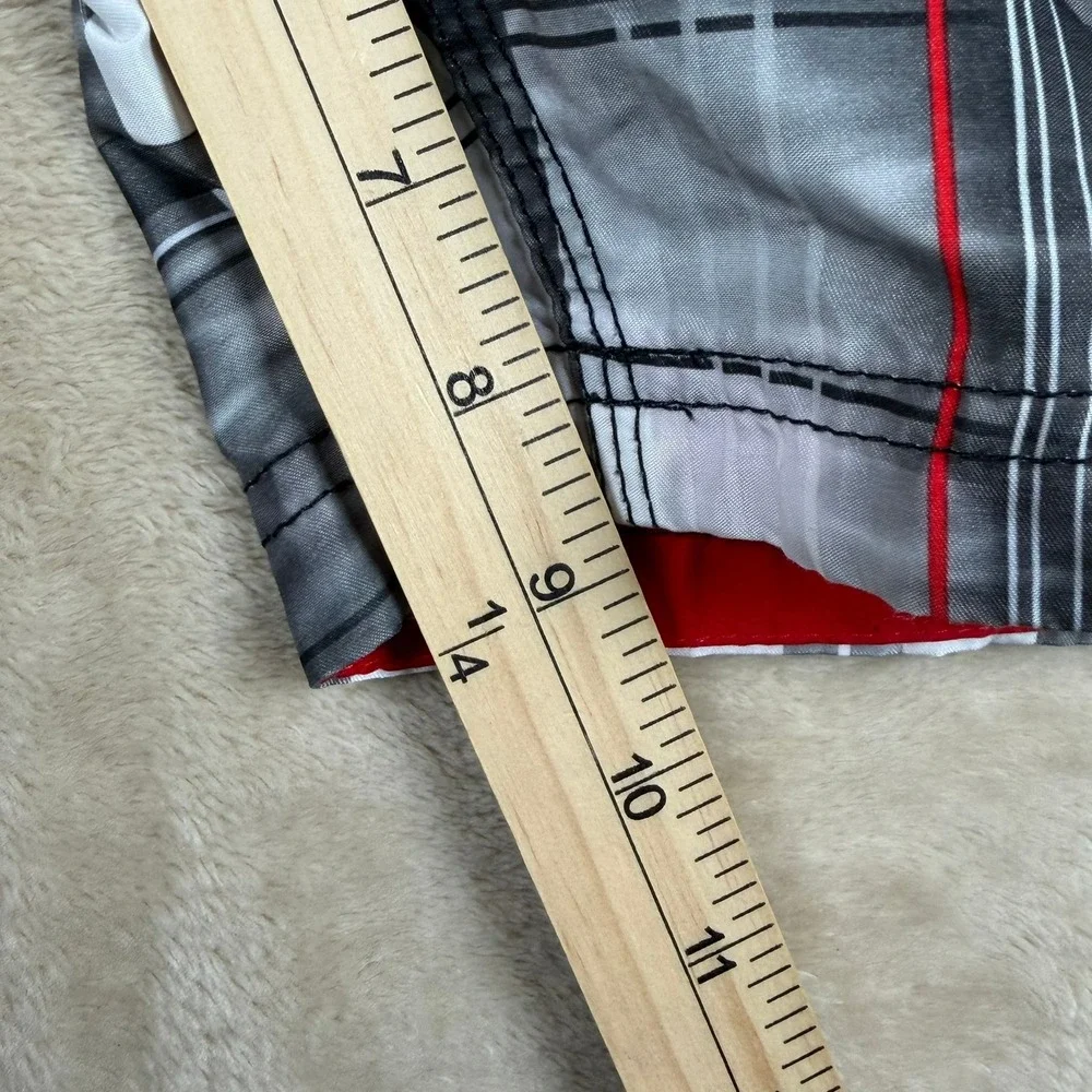 Speedo Mens Large Plaid Board Shorts‎ Black White Red Swim Trunks Mesh Lined